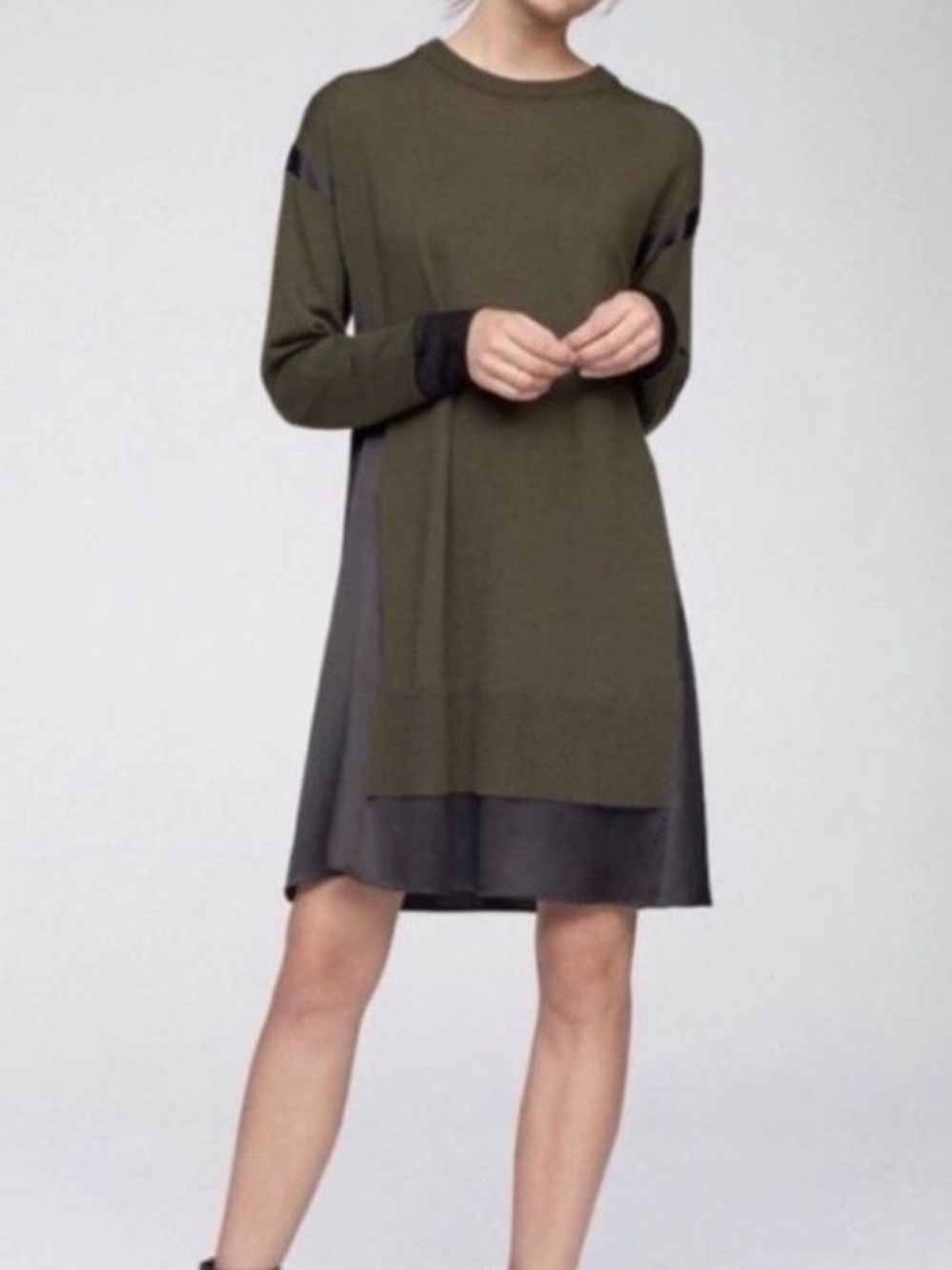 rag & bone Olive Sadie Silk and Merino Wool Long Sleeve Dress